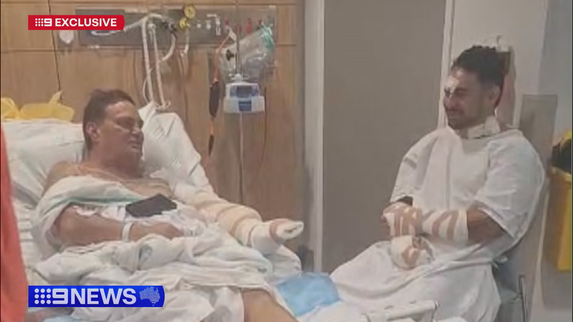 Father and son embrace in hospital following Sydney daylight stabbing