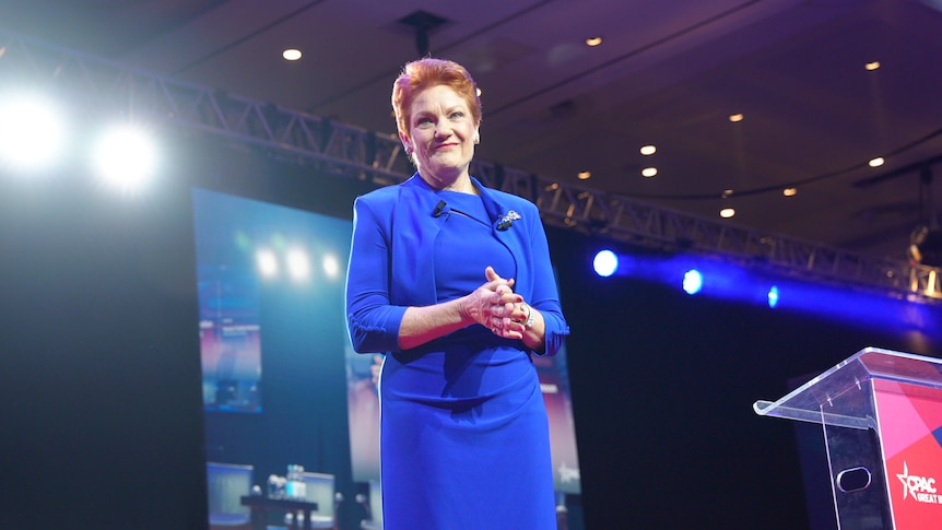 Pauline Hanson delivers CPAC London speech to mostly empty seats